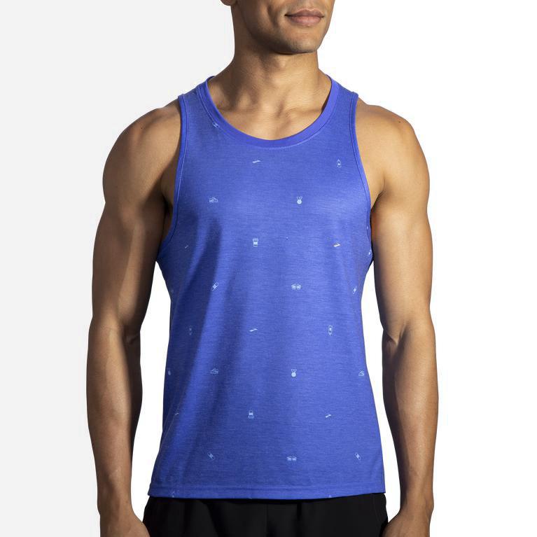 Brooks Distance Graphic NZ - Men's Running Tank Top - Amparo Blue/Run Happy Life (01563-INVL)